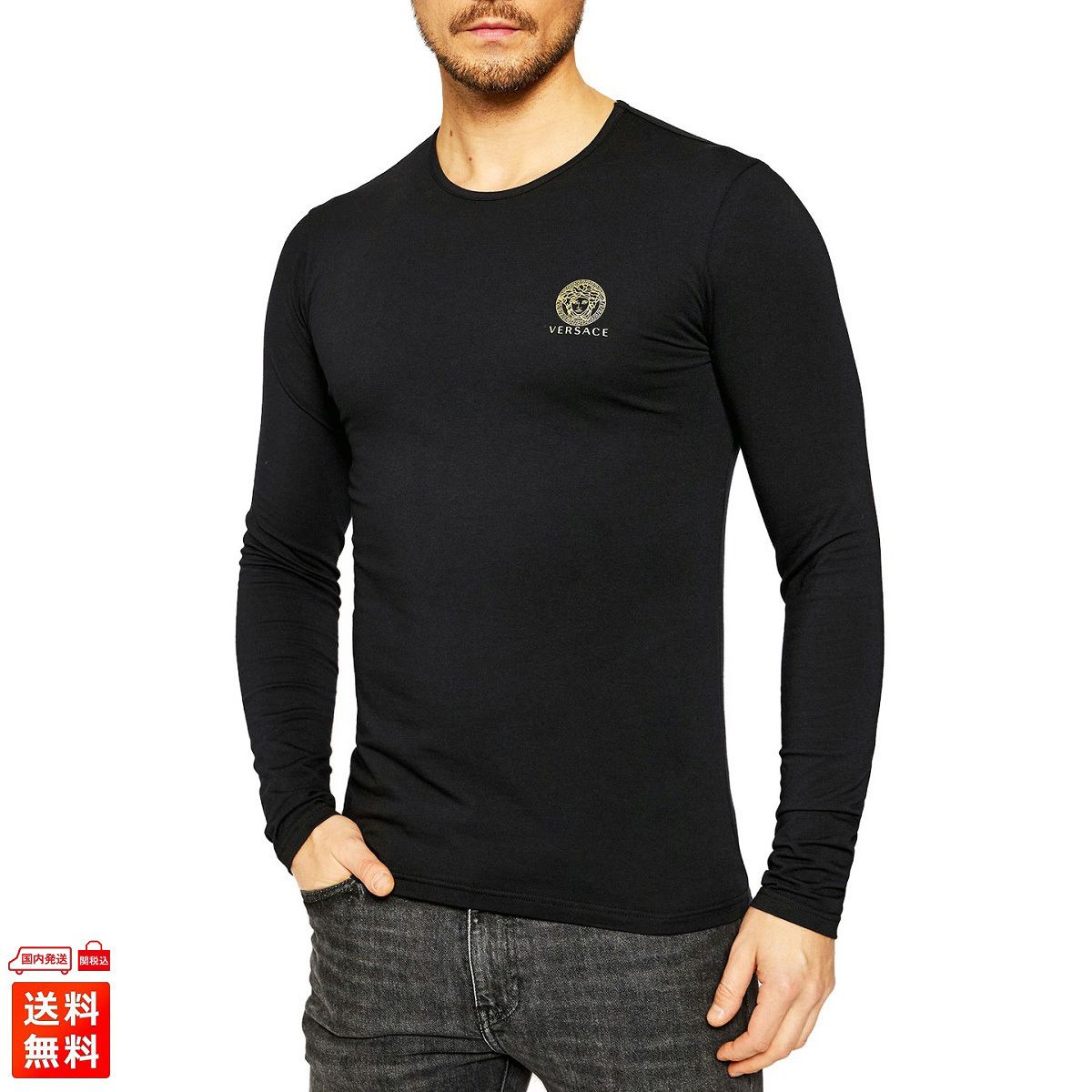 VERSACE◆Tシャツ グレー ブラック ☆国内即発☆クーポン発行可☆ VERSACE☆Tシャツ (VERSACE/T