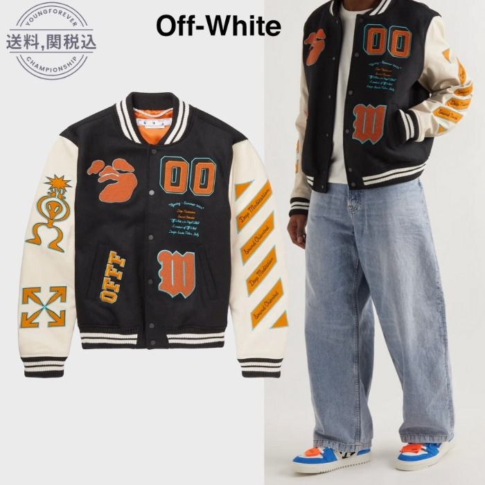 超格安価格 off-whiteオフホワイトvarsity jaketスタジャンMヴァージル