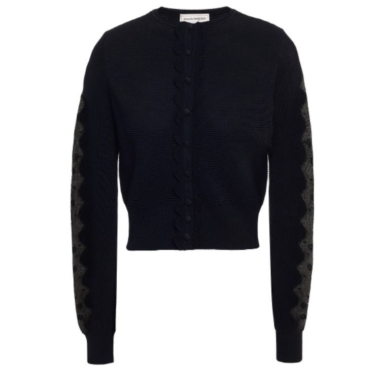 定番/ Alexander McQueen Mesh-paneled ribbed-knit cardigan