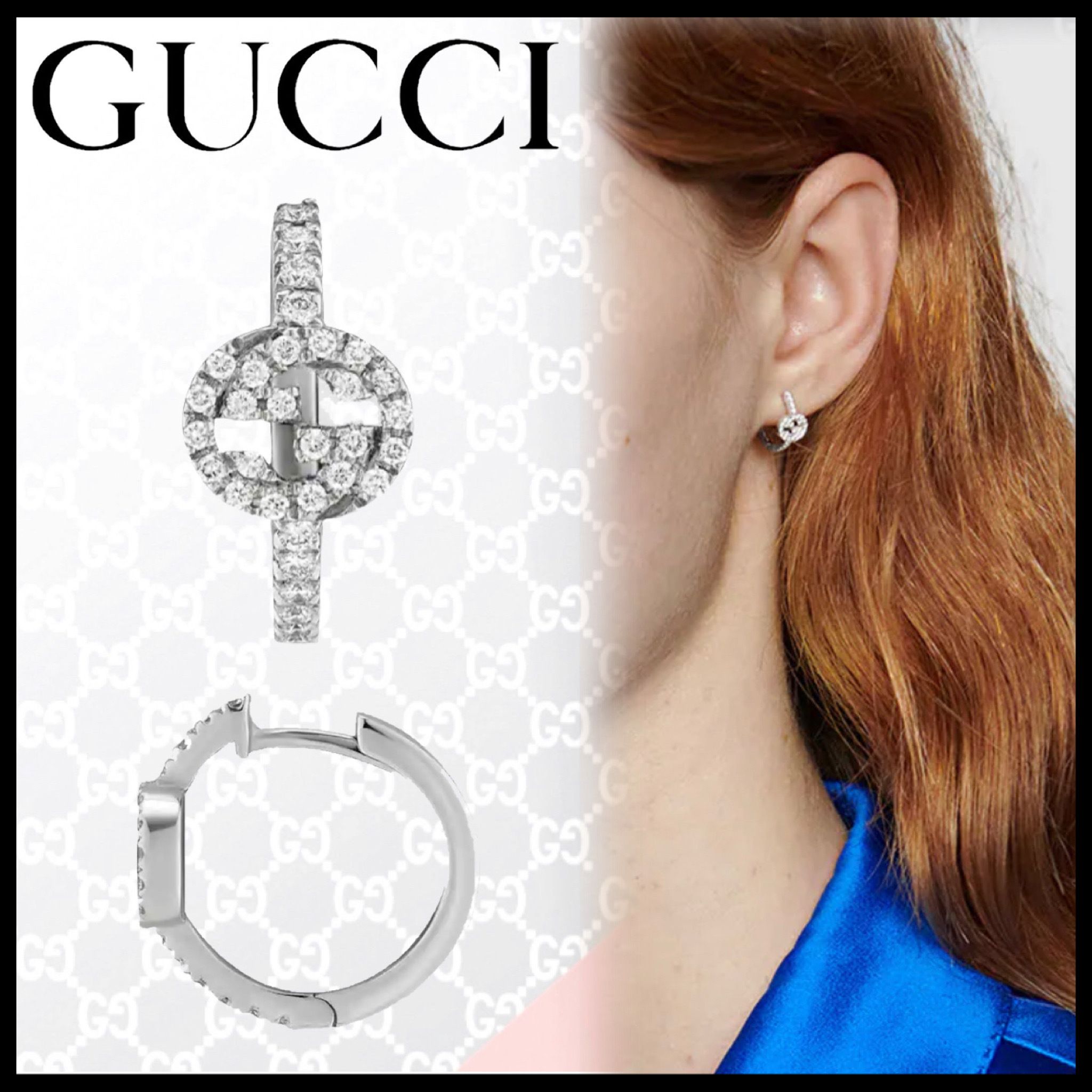 ◇GUCCI◇GG ダイヤモンド 18K ホワイトゴールド シングルピアス 超美品 ダイヤ グッチ ピアス WG ピアス(両耳用)