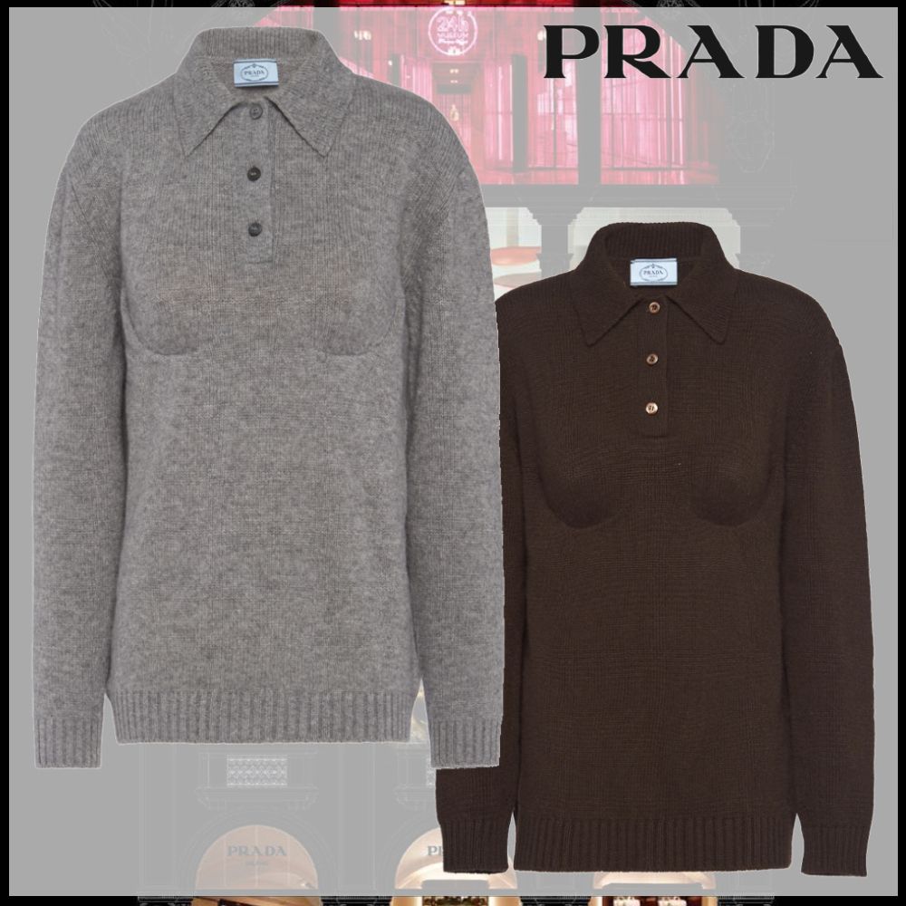 ランウェイ着用 雑誌掲載 プラダ ニット ポロシャツ カシミア (PRADA 安い超高品質 プラダ ニットポロシャツ ポロシャツ