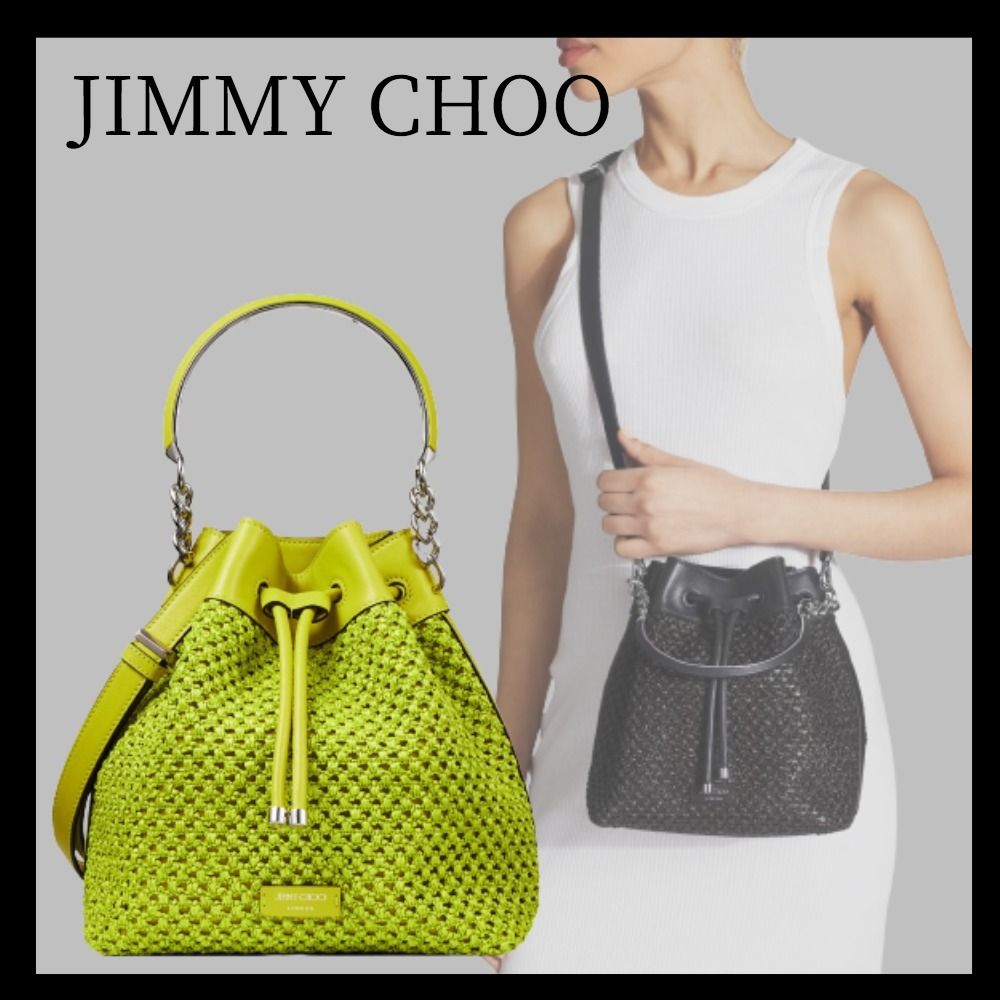 直営店買付*【JIMMYCHOO】ラフィアネット バケットバッグ (Jimmy Choo クリアランス本物 JIMMY バケットバッグ ショルダーバッグ CHOO ショルダーバッグ
