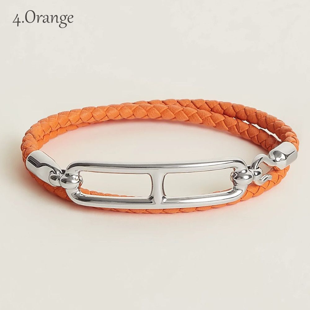 HERMES レザーブレスレット ルリ ドゥブルトゥール シルバー金具 ...