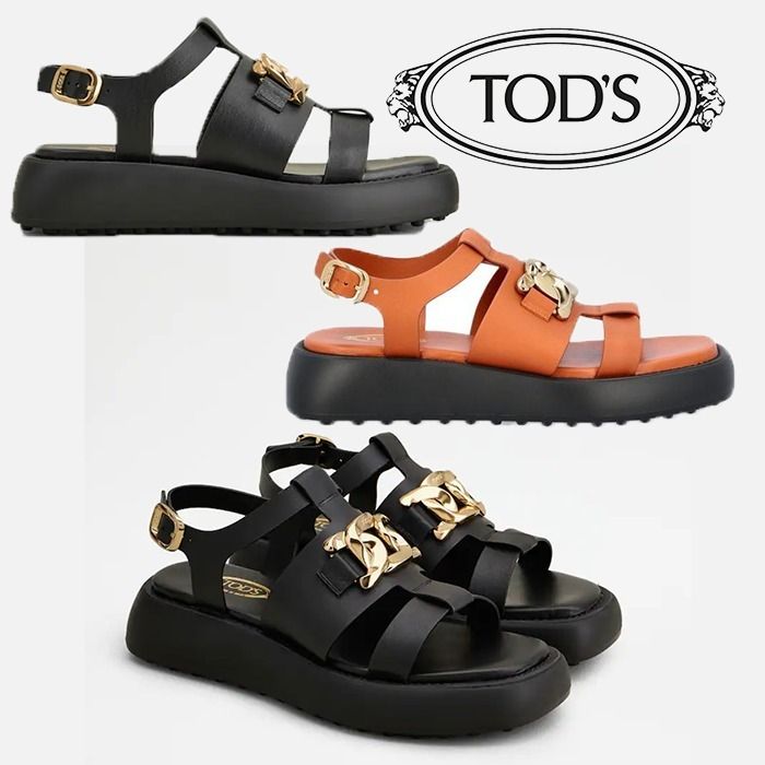 TOD'S トッズ レザー サンダル ブラック / ブラウン 関税込み (TOD'S 激安通販店 トッズ ブラックサンダル TOD'S サンダル