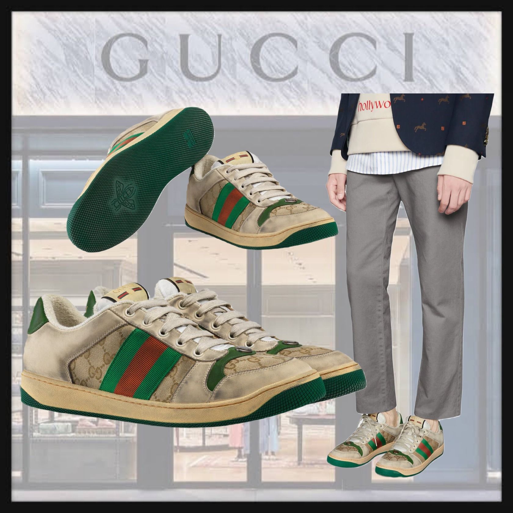 国内発送 GUCCI スクリーナー GGキャンバス＆レザー スニーカー (GUCCI