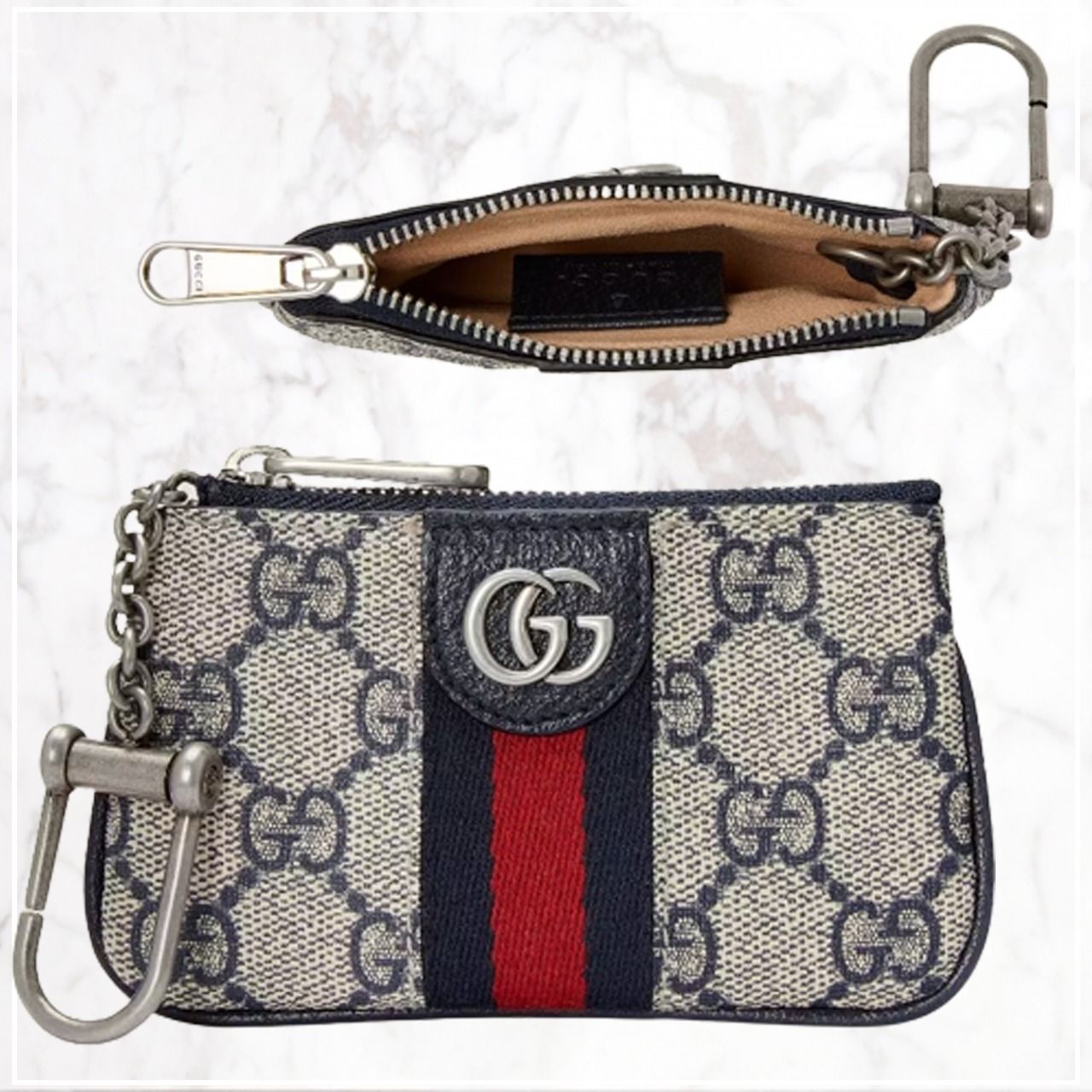 即発*GUCCI オフィディア GG キーケース ベージュ&ブルー (GUCCI/キー 年度末セール オフィディア GGキーケース キーケース