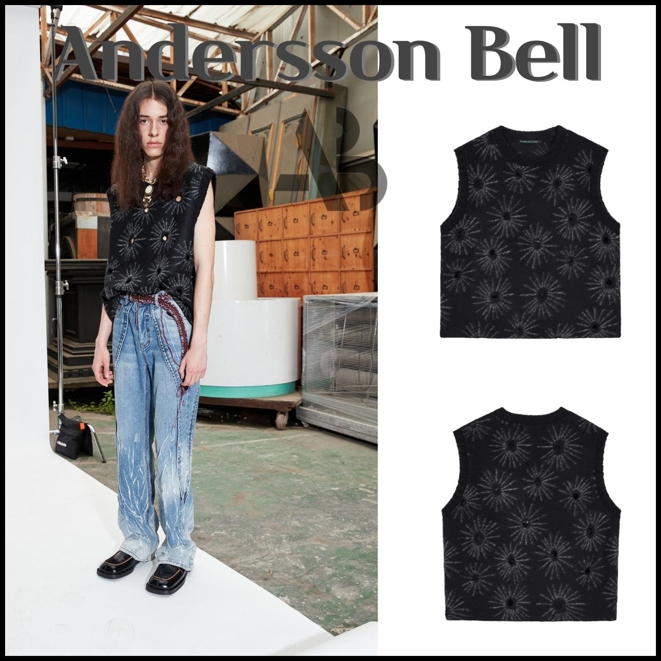 L珍しい ANDERSSON BELL チュニジア 22 ウール ベスト ベスト トップス 海外受注品 ベスト ウール 22 チュニジア BELL ANDERSSON ベスト