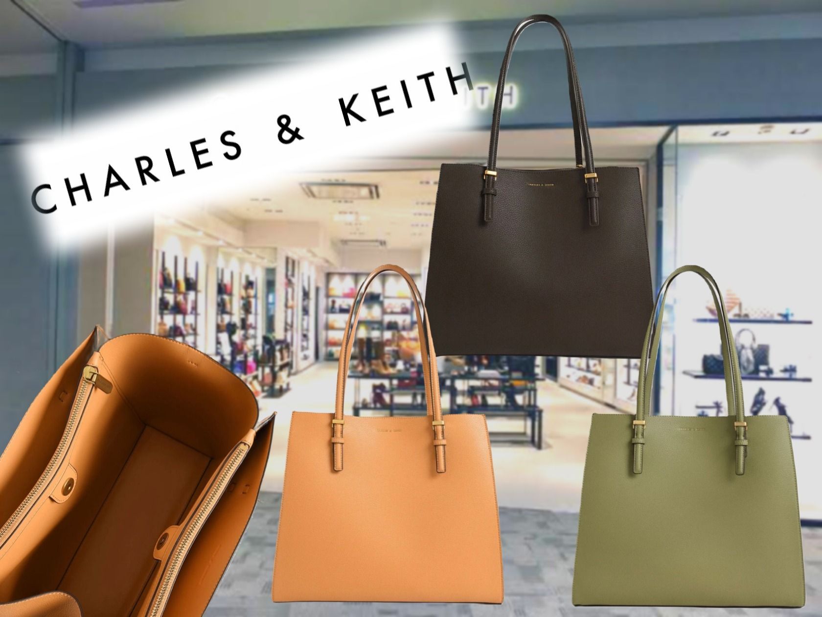 Charles&Keith ラージダブルハンドル トートバッグ (Charles&Keith