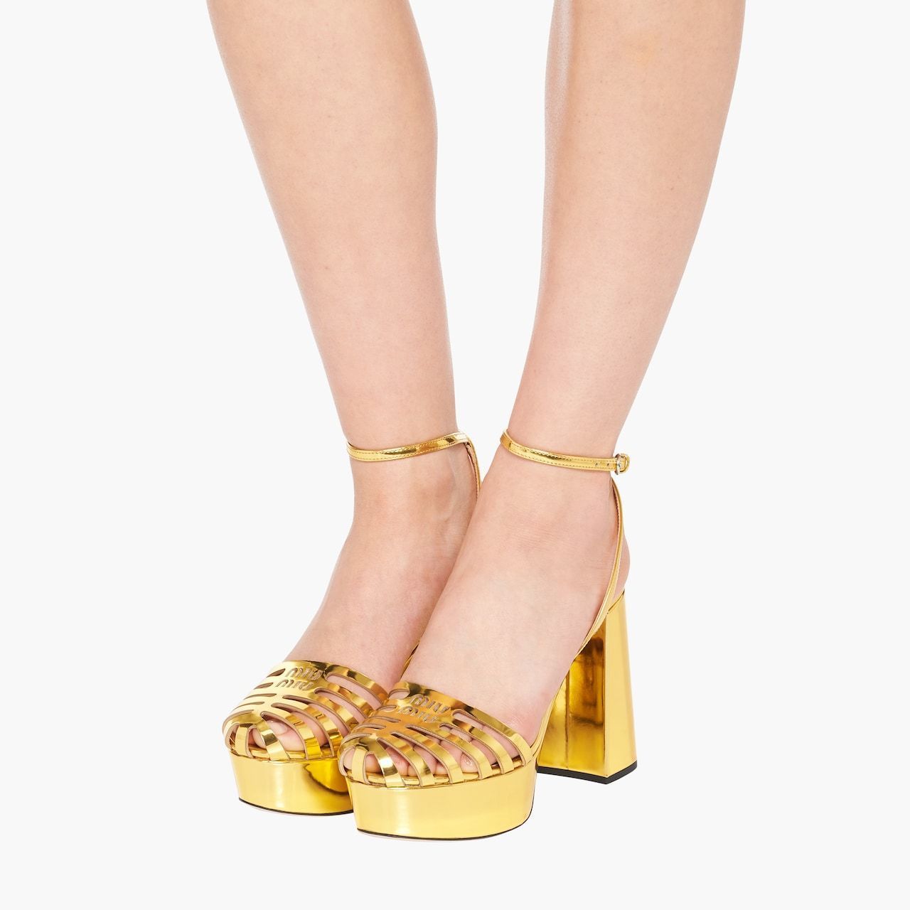 MIUMIU】レザーウェッジ付きデコレテ (MiuMiu/サンダル・ミュール MIUMIU】レザーウェッジ付きデコレテ (MiuMiu/サンダル・ミュール