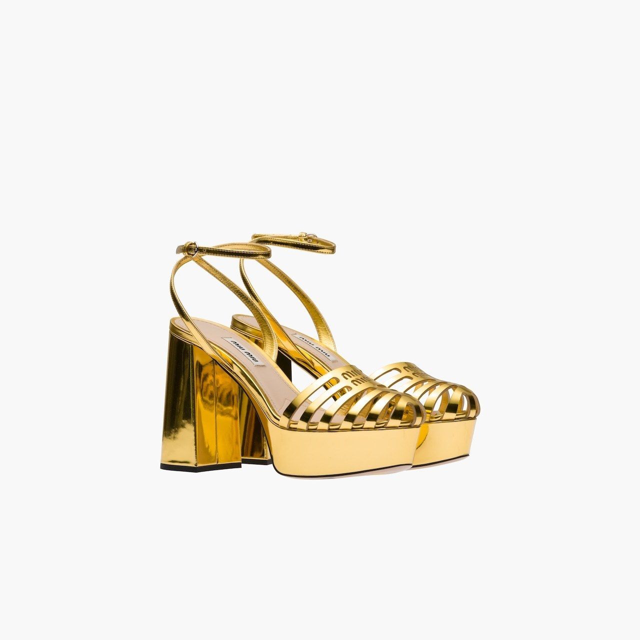 MIUMIU】レザーウェッジ付きデコレテ (MiuMiu/サンダル・ミュール MIUMIU】レザーウェッジ付きデコレテ (MiuMiu/サンダル・ミュール