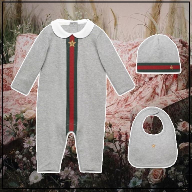 すぐ届く♪【GUCCI】ベビー ウェブプリント 3ピースギフトセット