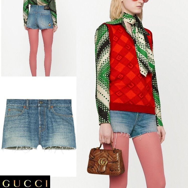 可愛い!【GUCCI】xディズニードナルドダックデニムショーツ (GUCCI 可愛い!【GUCCI】xディズニードナルドダックデニムショーツ (GUCCI