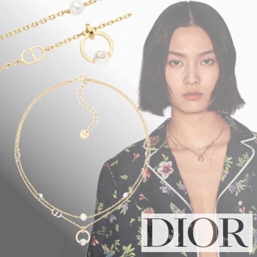 国内即発【DIOR】ネックレス プチCD 2連チェーン パール付き (Dior 国内即発【DIOR】ネックレス プチCD 2連チェーン パール付き (Dior