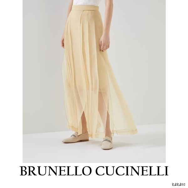 クリスピーシルク パネル ロングスカート (BRUNELLO CUCINELLI クリアランス超高品質 Brunello Cucinelli ロングスカート ロングスカート