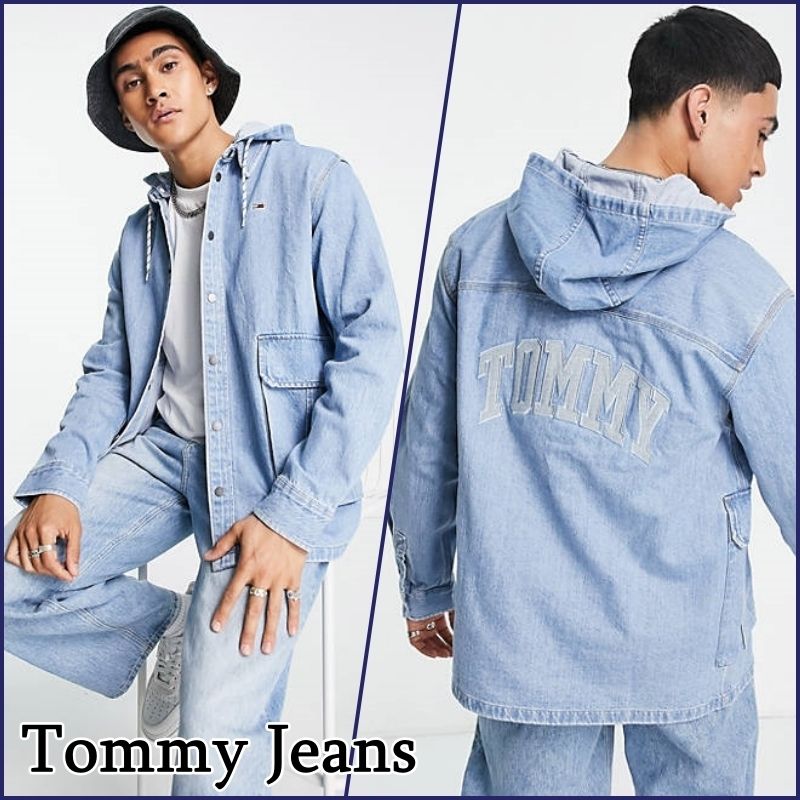 Tommy Jeans】オーバーサイズ フード付き デニムジャケット (Tommy 大阪正規 TOMMY HILFIGERデニムジャケット Gジャン/デニムジャケット