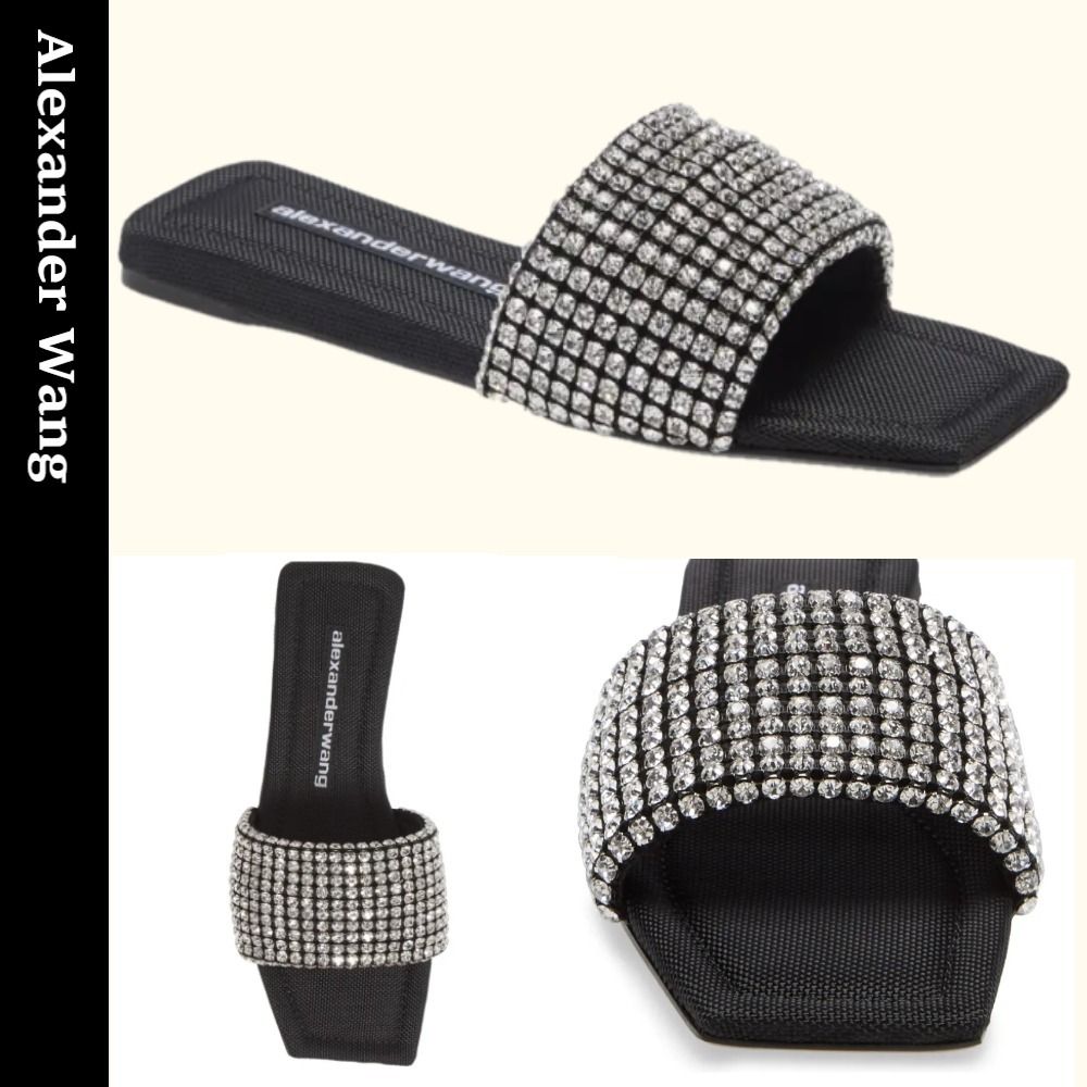 華やか☆】Alexander Wang◇Anya クリスタル スライドサンダル 特価正規品 華やかなリアルファーサンダル アレキサンダーワン サンダル