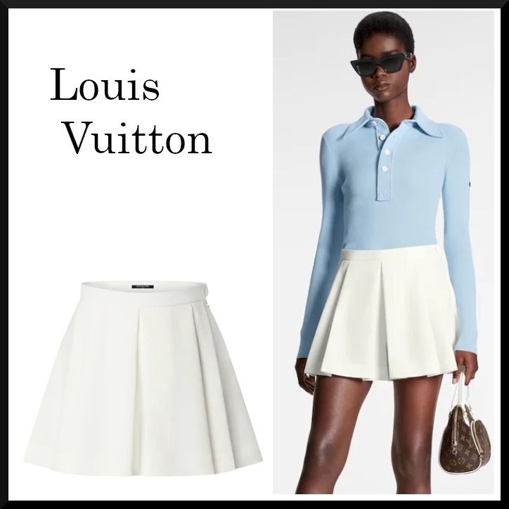 新作【LV】テクニカルギャバジンテニススカート 激安オンラインショップ LOUIS サイド金ボタン ミニスカート風プリーツショートパンツ VUITTON ショートパンツ