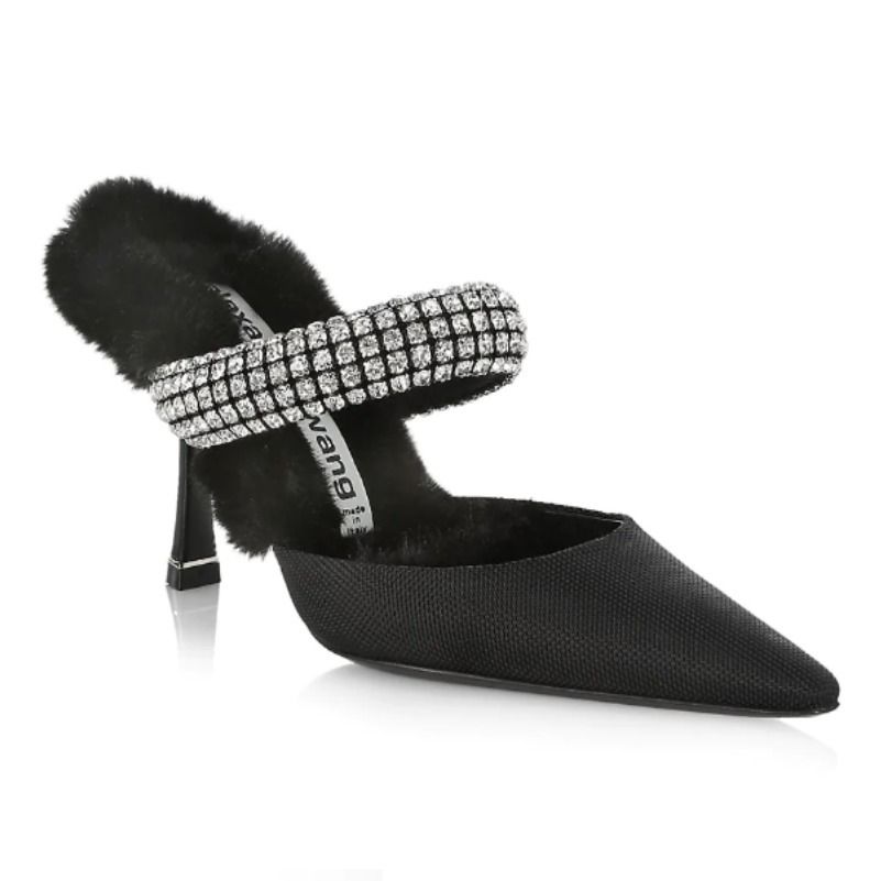 華やか☆】Alexander Wang◇Grace 85 クリスタル サンダル (Alexander 特価正規品 華やかなリアルファーサンダル アレキサンダーワン サンダル
