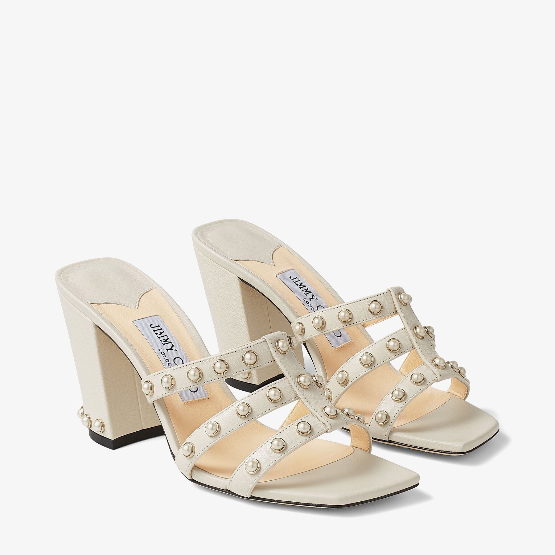 人気 華やか【Jimmy Choo】HAZAL 85 パールスタッズ付 ミュール (Jimmy ...