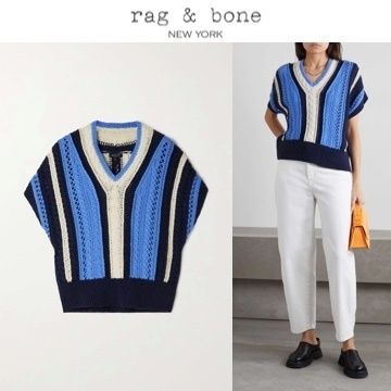 関税.送料込rag & bone Vネックストライプ半袖コットンニット (rag 関税.送料込rag & bone Vネックストライプ半袖コットンニット (rag