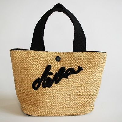 ロゴ刺繍 もこもこ 3D刺繍 くま クマ 麦わらバッグ
