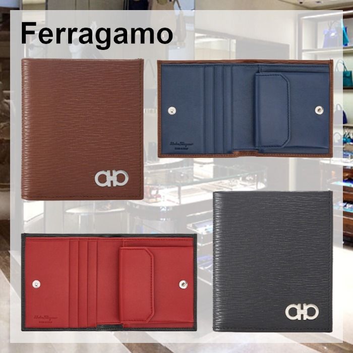 直営店】Ferragamoフェラガモ◇二つ折り財布 ダブルガンチーニ ...