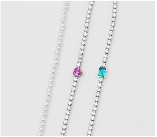 TATIANA☆[SET] Pearl and Color Cubic jewel Bracelet (TATIANA
