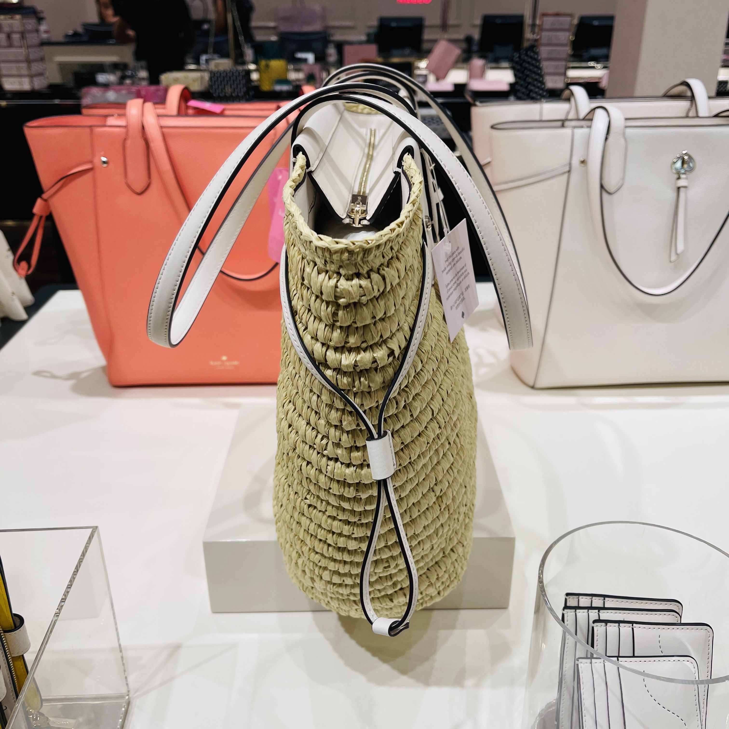 [KATE SPADE] ストロー素材♪ ラージトート クラブ ノベルティ ストロー ラージ トート | バッグ | ケイト