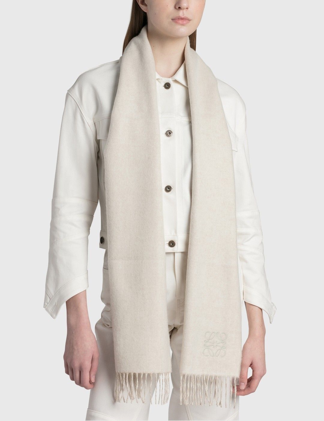 LOEWEバイカラー ウール カシミヤスカーフ アイボリー/サンド (LOEWE ...