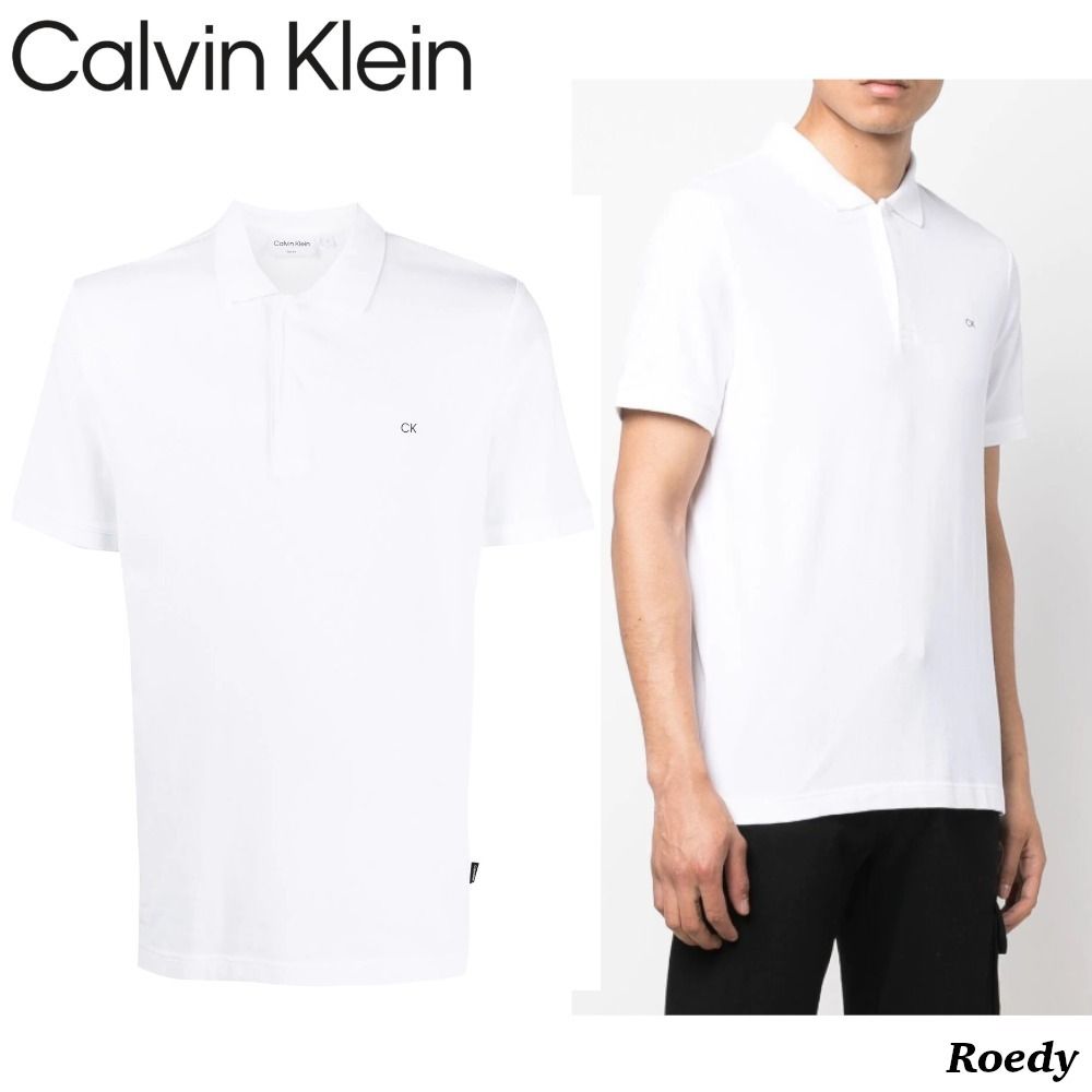 Calvin Klein ストレッチコットン ポロシャツ ホワイト 送込 (Calvin Calvin Klein ストレッチコットン ポロシャツ ホワイト 送込 (Calvin