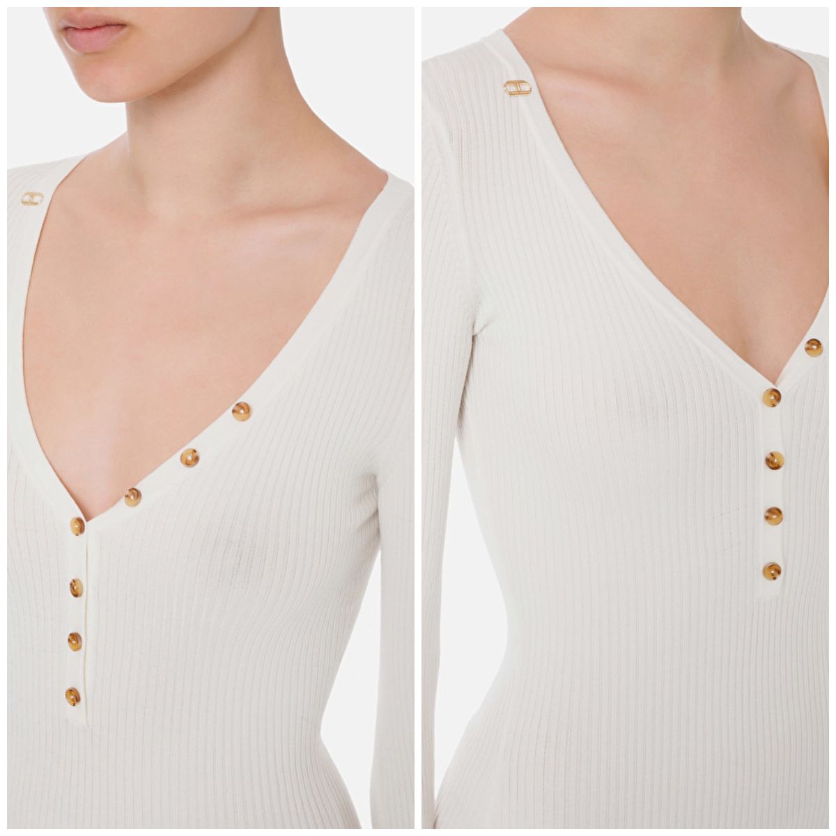 ELISABETTA FRANCHI ニットワンピース ミディ丈 七分袖 Vネック ELISABETTA FRANCHI ニットワンピース ミディ丈 七分袖 Vネック