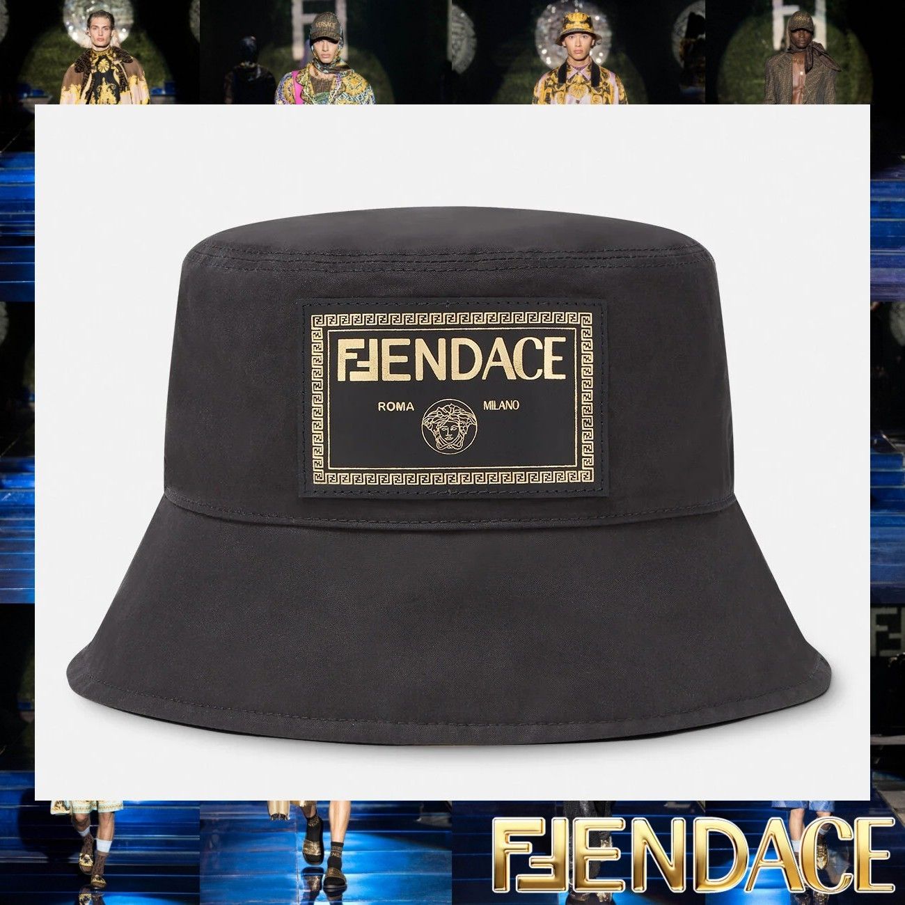 Fendi バケットハット 黒（FENDI×VERSACE ロゴ バケットハット