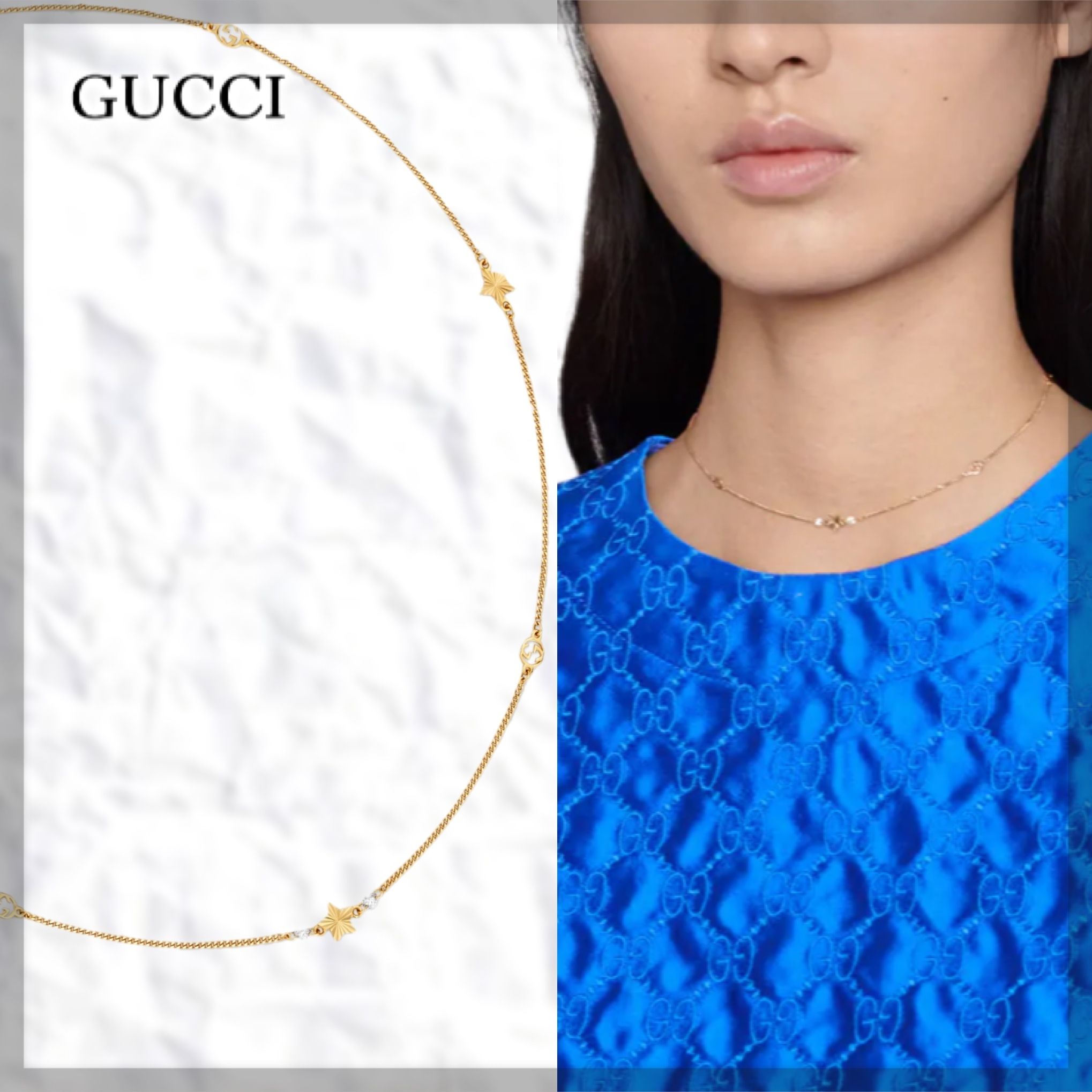 GUCCI】スター付き インターロッキングG 18K ネックレス/gold (GUCCI