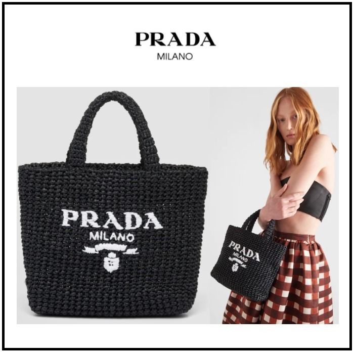 大人気☆】PRADA☆レディース ラフィア トートバッグ ブラック (PRADA 安い売り プラダ カゴトートバッグ レディース トートバッグ