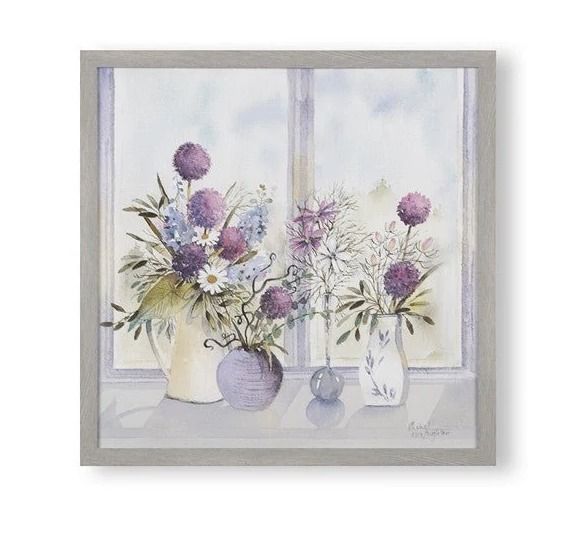 ローラアシュレイ*額入り*紫の花花瓶 ウォールアート 絵画 (Laura