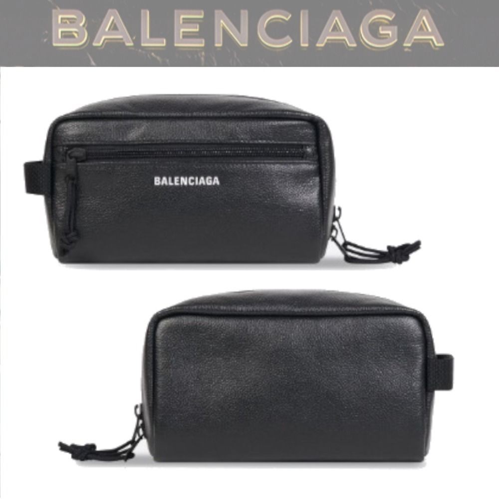 バレンシアガ クラッチバッグ ロゴ  ブラック レザー BALENCIAGA   | セカンドバッグ ブランド ユニセックス ポーチ 黒 ファッション バック カバン ランクA