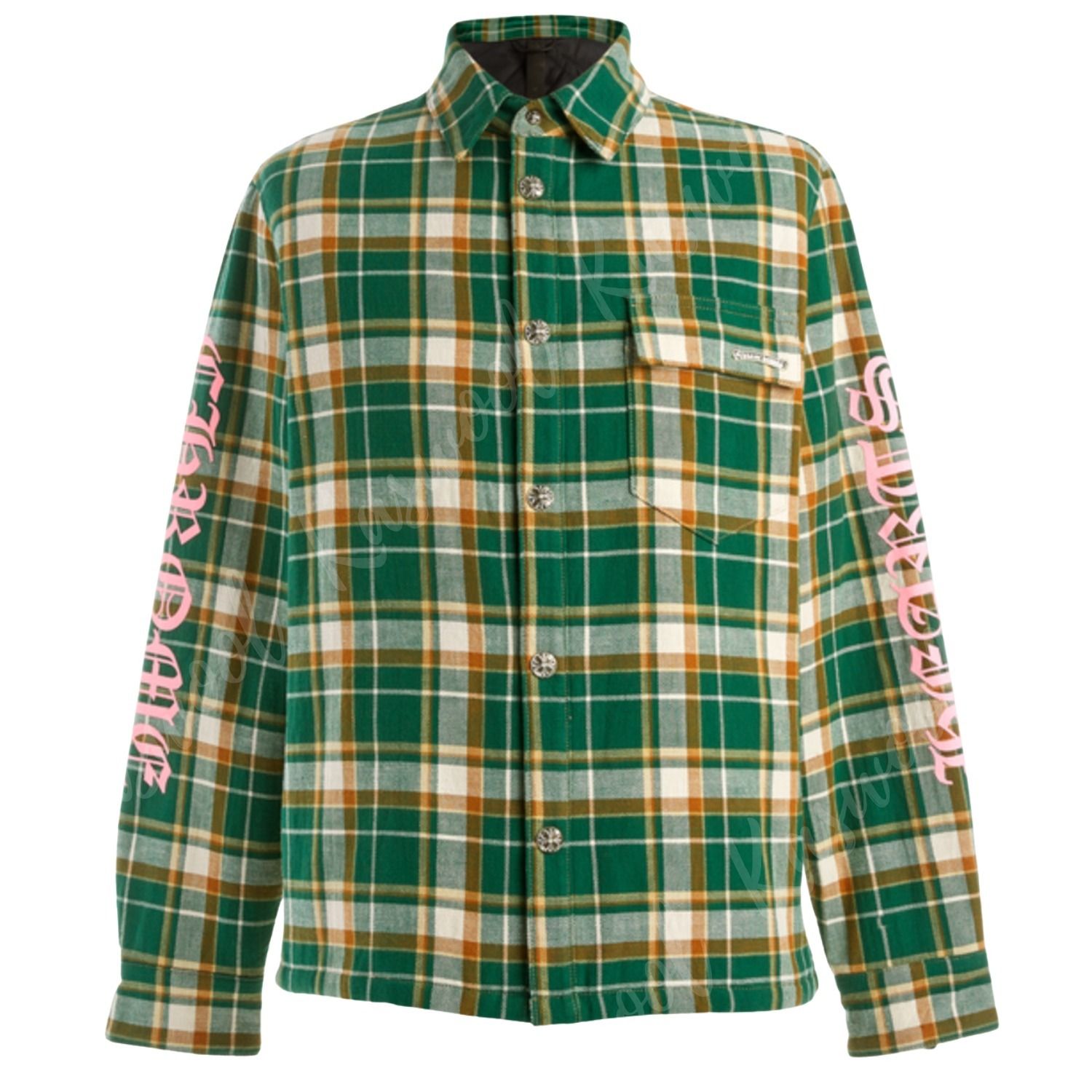 CHROME HEARTS CH FLANNEL クロムハーツ CHフランネル チェックシャツジャケット 中綿 クロスボールスナップボタン Yノット 袖CHクロスプリント レッド サイズL【230925】【新古品】【me04】