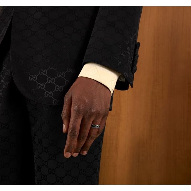 GUCCI☆インターロッキングG ブラックエナメル 幅広リング 指輪