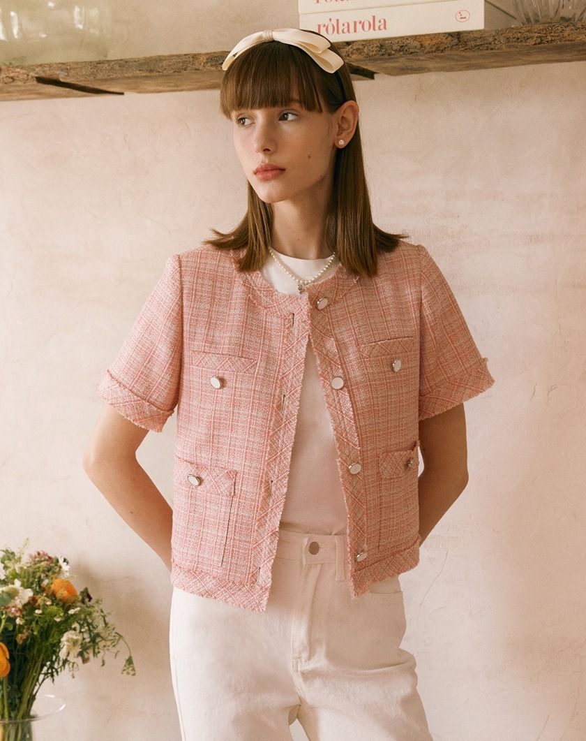 ☆韓国の人気☆【ROLAROLA】☆TWEED HALF-SLEEVE JACKE.T☆ ☆韓国の人気☆【ROLAROLA】☆TWEED HALF-SLEEVE JACKE.T