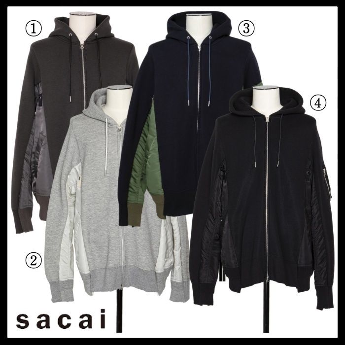 sacai 国内買付 Sponge Sweat x MA-1 Hoodie (sacai/パーカー 返品交換可能 SACAI SPONGE 4 パーカー HOODIE MA-1 SWEAT パーカー