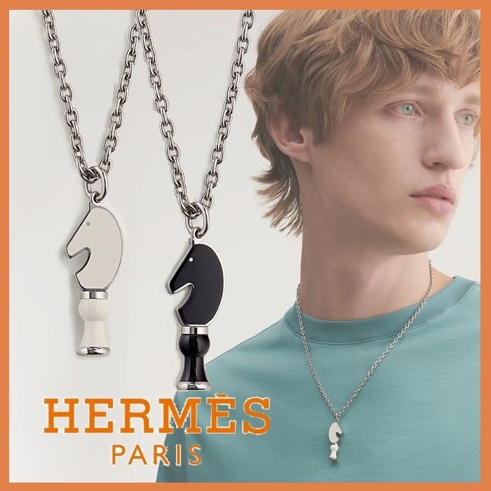 上質上質HERMES カヴァリエ ホース チェス ネックレス ブラック2022ss