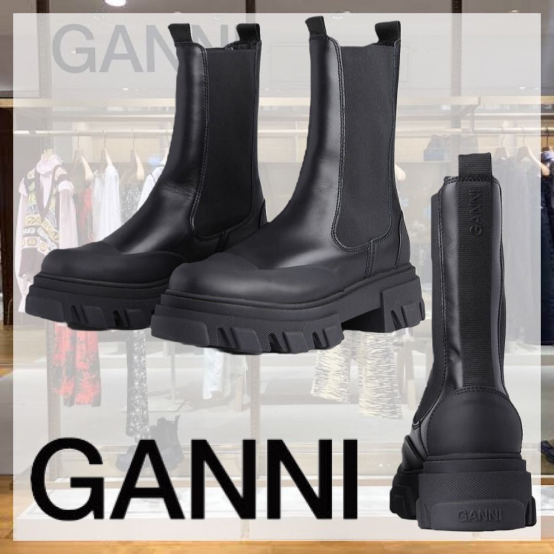 GANNI_ブラック 厚底チェルシーブーツ - idisac.com.pe 新品同様 37 23.5cm チェルシーブーツ 厚底 バックル レザー GANNI ブーツ
