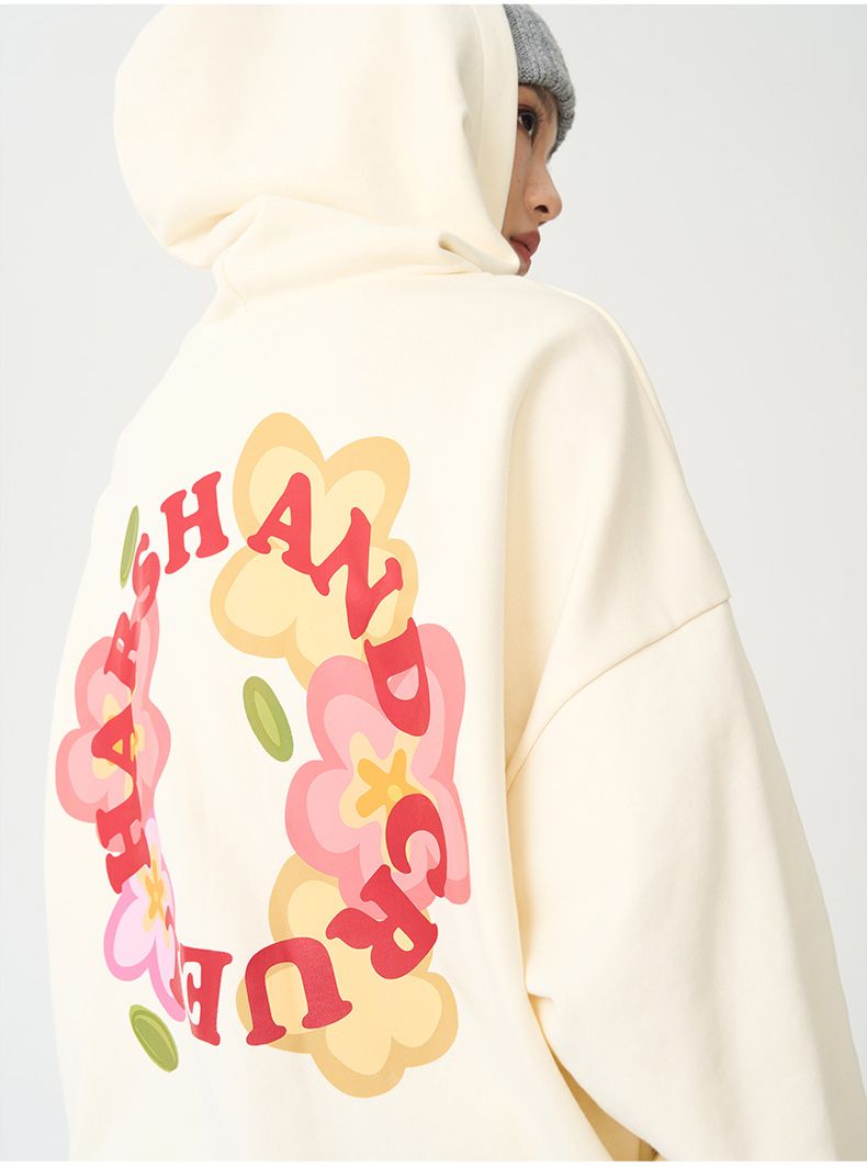 HARSH AND CRUEL パーカー ロゴ お花プリント 男女兼用 キュート HARSH AND CRUEL パーカー ロゴ お花プリント 男女兼用 キュート