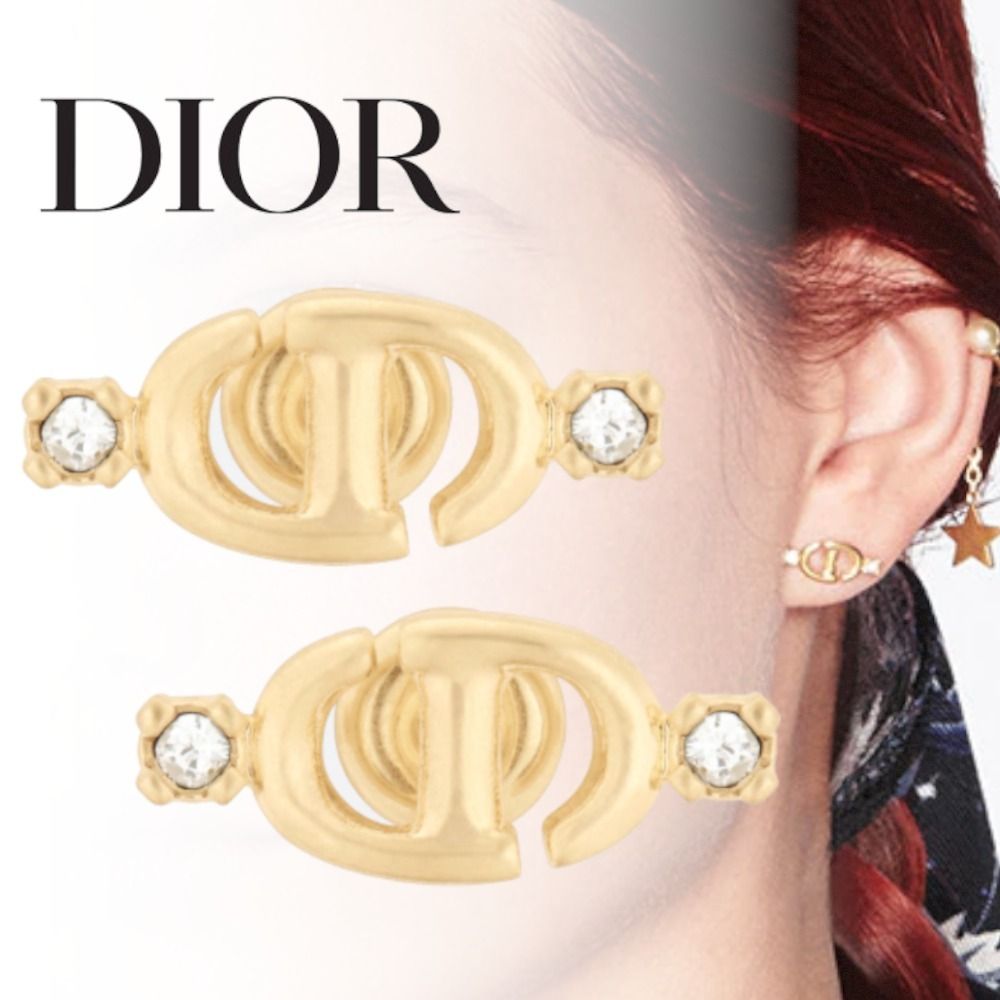 すぐ届く【DIOR】CD NAVY スタッドピアス メタル & クリスタル (Dior ...