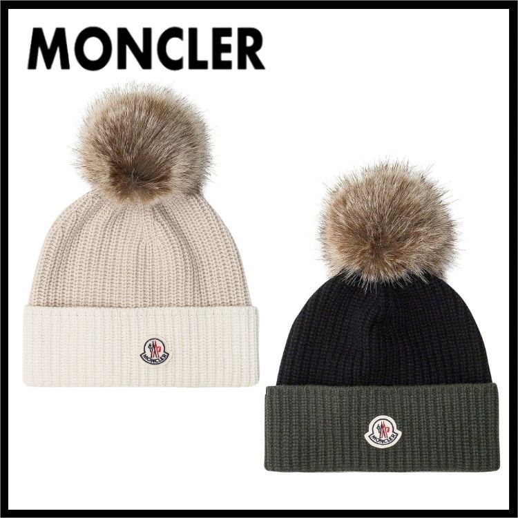 完売前☆MONCLER 海外発送】ロゴ ポンポン付 ニット キャップ (MONCLER クリアランス通販 Moncrel☆ニット帽☆ポンポン ビーニー 帽子