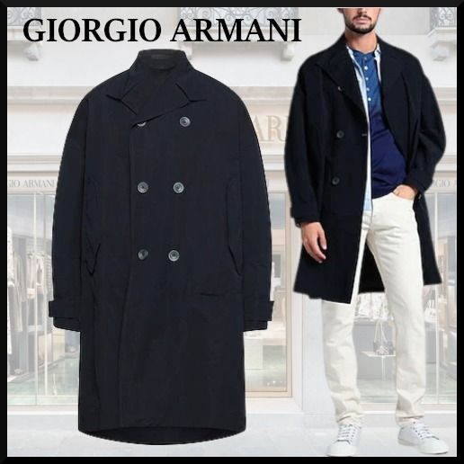 GIORGIO ARMANI】ダブルブレスト コットン 無地 ピーコート (GIORGIO