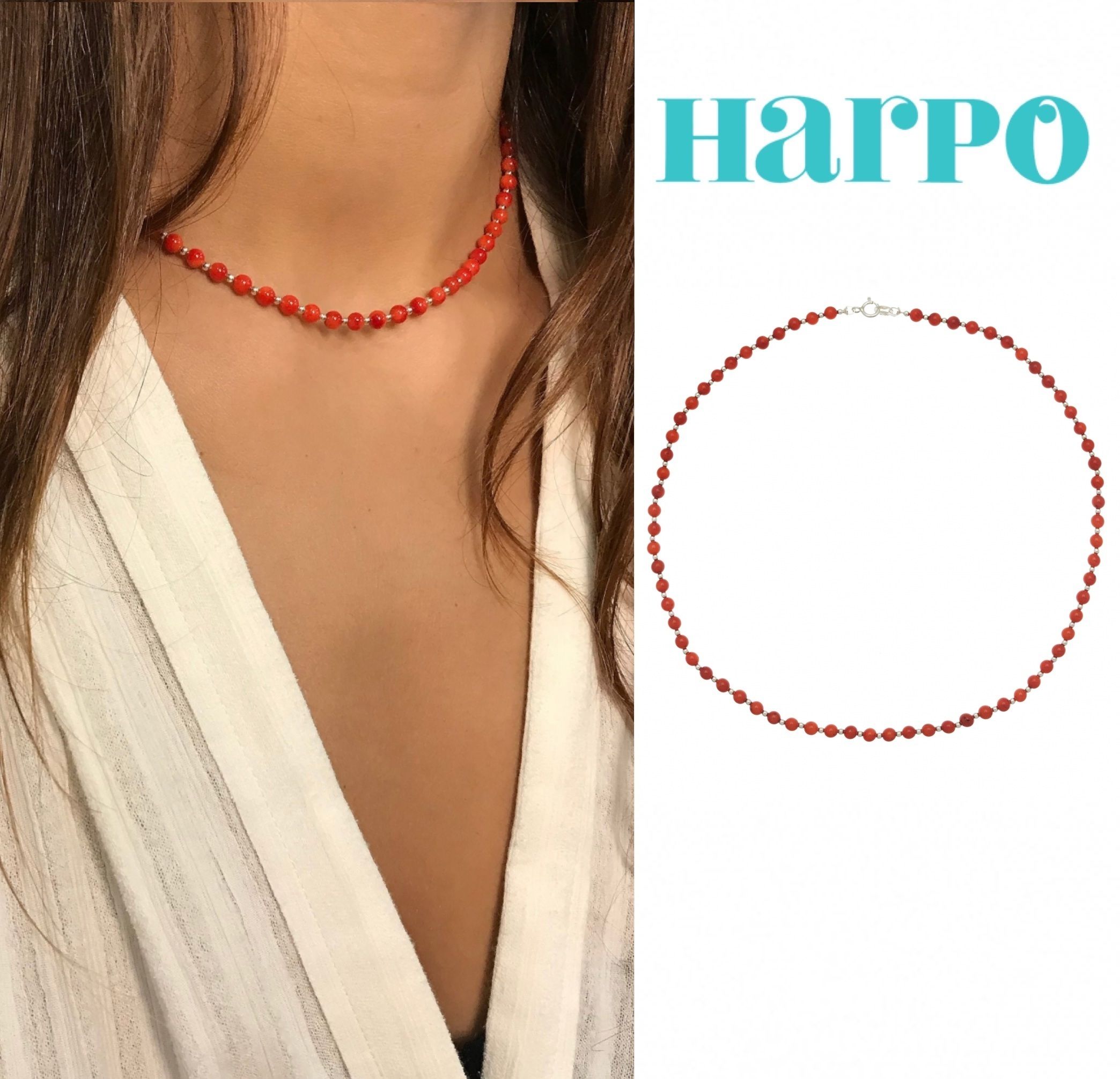 大人気新品をすべて 赤 コーラル アルポ☆ Harpo ☆パリ発 ネックレス 40cm シルバー アクセサリー
