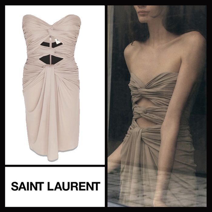 Saint Laurent《カットアウト ミニドレス》LILAS TAUPE 直営店