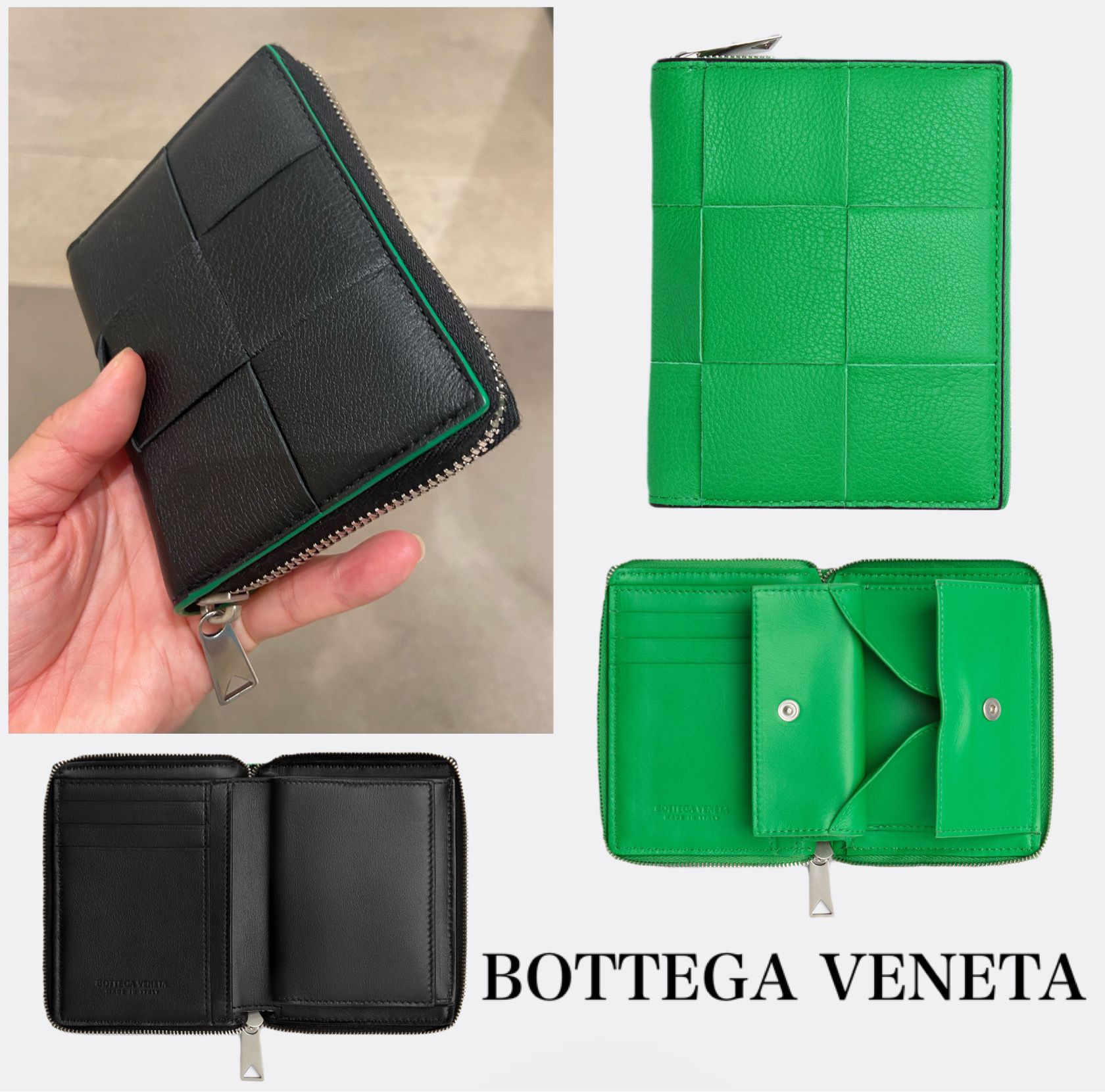 直営 大人気 BOTTEGA VENETA レザー 二つ折りジップウォレット
