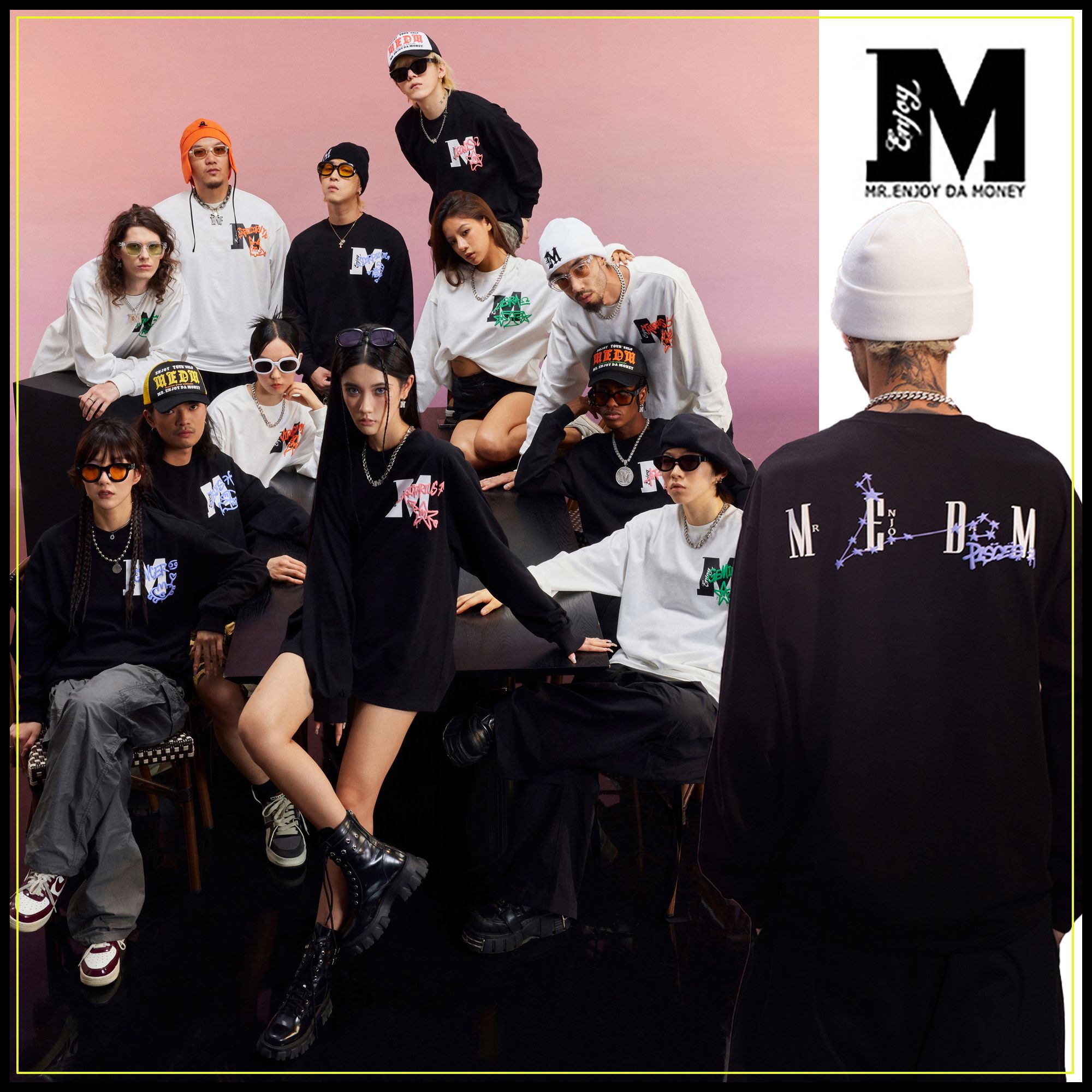 MEDM 長袖Tシャツ 12星座柄 ロゴ 大人気 男女兼用 星雲 プリント